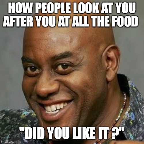 How to talk to girls | HOW PEOPLE LOOK AT YOU AFTER YOU AT ALL THE FOOD; ''DID YOU LIKE IT ?'' | image tagged in how to talk to girls | made w/ Imgflip meme maker