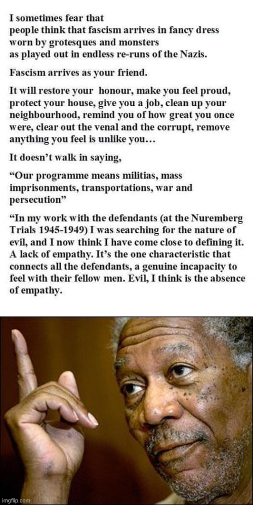 A lack of empathy: or, selective empathy only for one’s own race. As we see time and again with the memes here | image tagged in evil is the absence of empathy,this morgan freeman | made w/ Imgflip meme maker