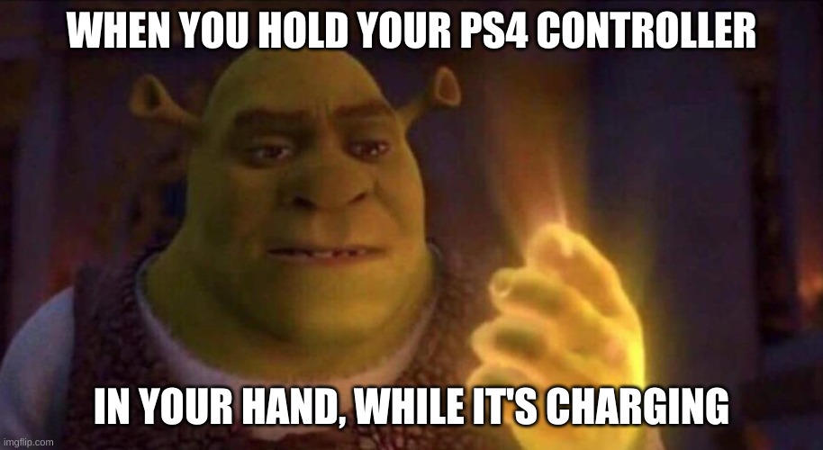 Shrek Glowing Hand | WHEN YOU HOLD YOUR PS4 CONTROLLER; IN YOUR HAND, WHILE IT'S CHARGING | image tagged in shrek glowing hand | made w/ Imgflip meme maker