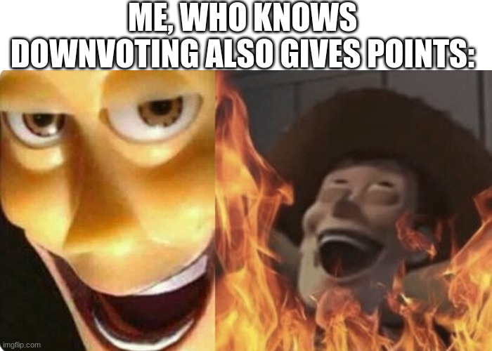 Evil Woody | ME, WHO KNOWS DOWNVOTING ALSO GIVES POINTS: | image tagged in evil woody | made w/ Imgflip meme maker