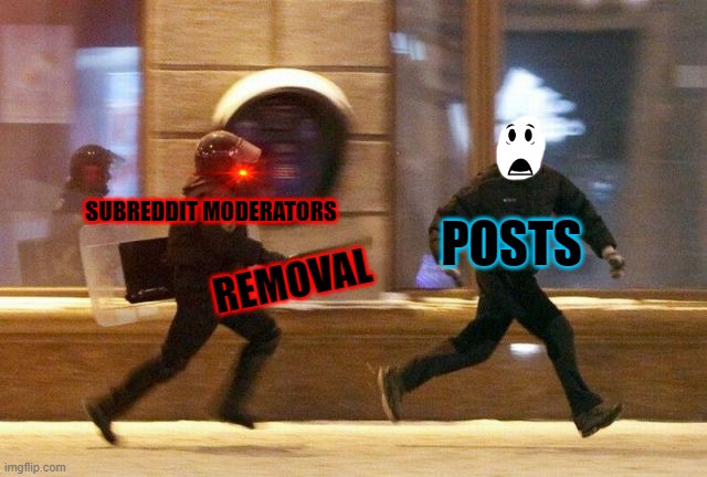 Removed SubReddit Posts Before Being Removed | SUBREDDIT MODERATORS; POSTS; REMOVAL | image tagged in police chasing guy,roblox,reddit,hell,remove,nightmare | made w/ Imgflip meme maker