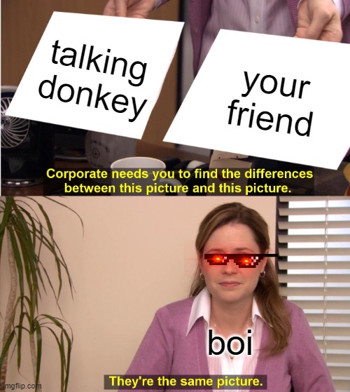 They're The Same Picture Meme | talking donkey; your friend; boi | image tagged in memes,they're the same picture | made w/ Imgflip meme maker
