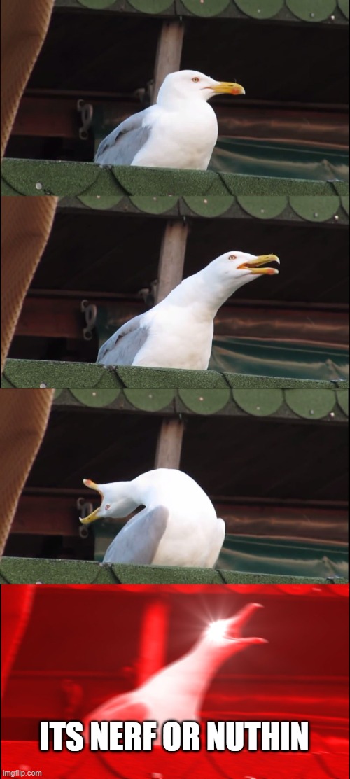 Inhaling Seagull Meme |  ITS NERF OR NUTHIN | image tagged in memes,inhaling seagull | made w/ Imgflip meme maker