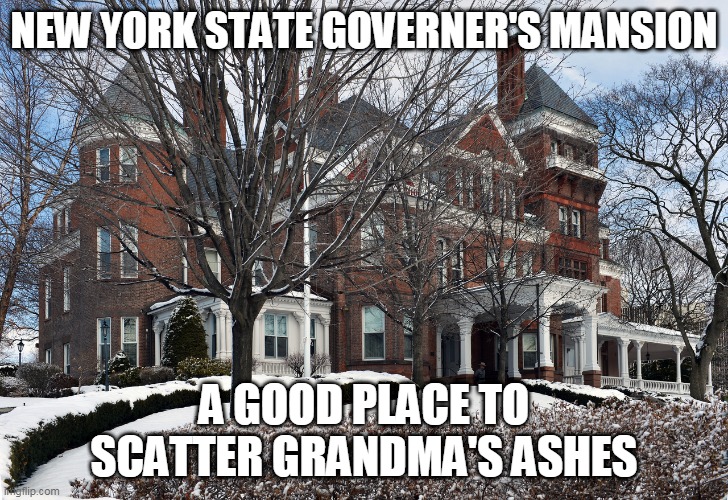 Dust to dust | NEW YORK STATE GOVERNER'S MANSION; A GOOD PLACE TO SCATTER GRANDMA'S ASHES | image tagged in pandemic,government,cuomo | made w/ Imgflip meme maker