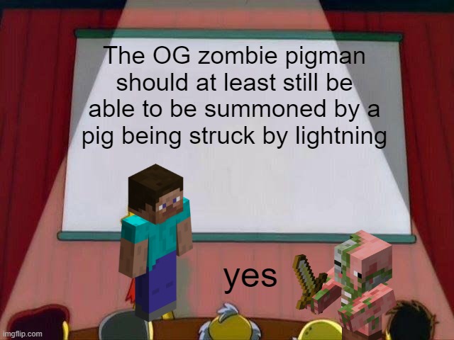 R.I.P. | The OG zombie pigman should at least still be able to be summoned by a pig being struck by lightning; yes | image tagged in lisa simpson's presentation,minecraft,memes,zombie pigman,press f to pay respects,f in the chat | made w/ Imgflip meme maker