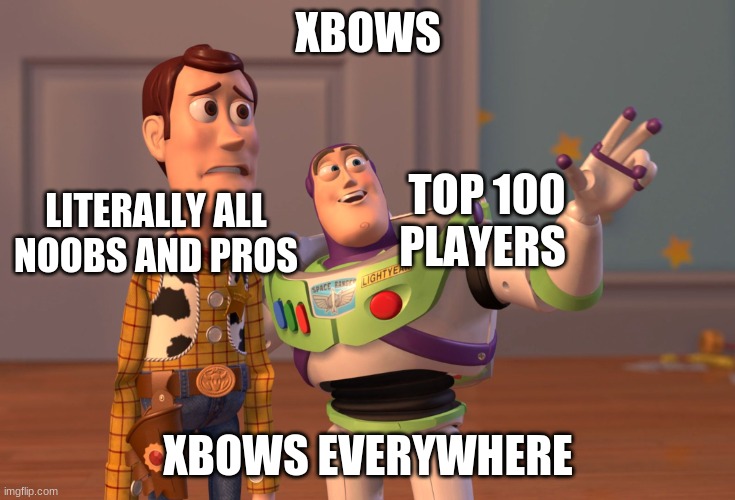 X, X Everywhere | XBOWS; TOP 100 PLAYERS; LITERALLY ALL NOOBS AND PROS; XBOWS EVERYWHERE | image tagged in memes,x x everywhere | made w/ Imgflip meme maker