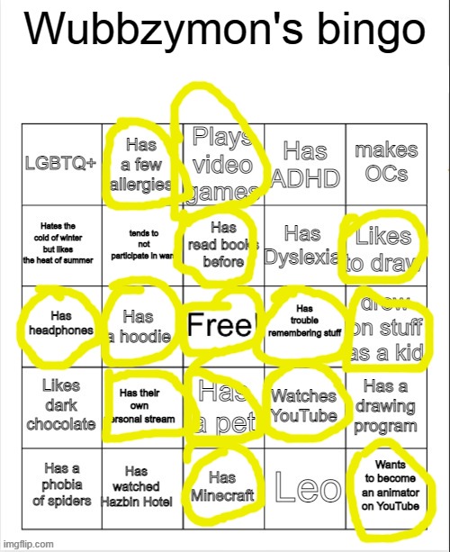 Wubbzymon's Bingo (Darmung made this) | Wubbzymon's bingo | image tagged in bingo,wubbzymon,wubbzy | made w/ Imgflip meme maker