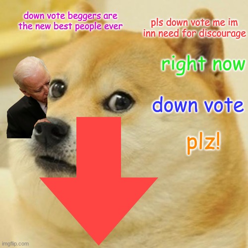 down vote beggers are the new best people ever; pls down vote me im inn need for discourage; right now; down vote; plz! | image tagged in pls | made w/ Imgflip meme maker