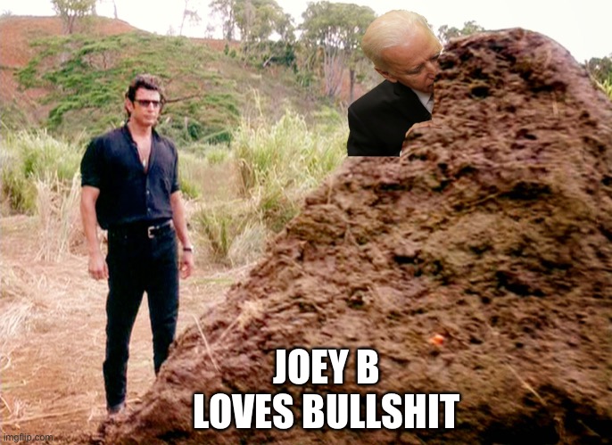 Joe Biden lied. | JOEY B LOVES BULLSHIT | image tagged in memes poop jurassic park | made w/ Imgflip meme maker