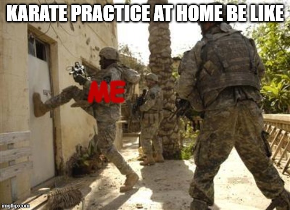 Knock Knock  | KARATE PRACTICE AT HOME BE LIKE; ME | image tagged in knock knock | made w/ Imgflip meme maker