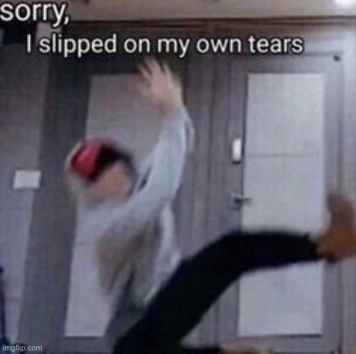 Sorry , I slipped on my own tears | image tagged in sorry i slipped on my own tears | made w/ Imgflip meme maker