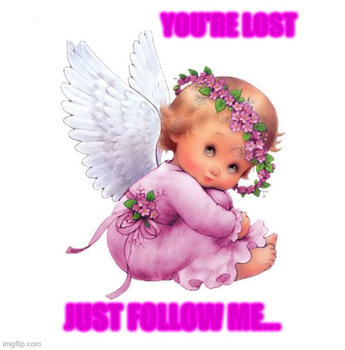 angel | YOU'RE LOST; JUST FOLLOW ME... | image tagged in angel | made w/ Imgflip meme maker
