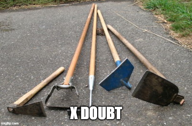 garden hoes | X DOUBT | image tagged in garden hoes | made w/ Imgflip meme maker