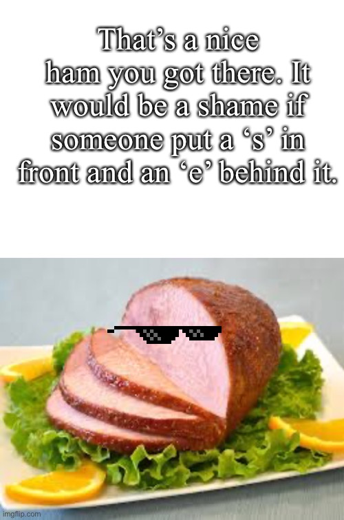 Be A Shame |  That’s a nice ham you got there. It would be a shame if someone put a ‘s’ in front and an ‘e’ behind it. | image tagged in mc hammer | made w/ Imgflip meme maker