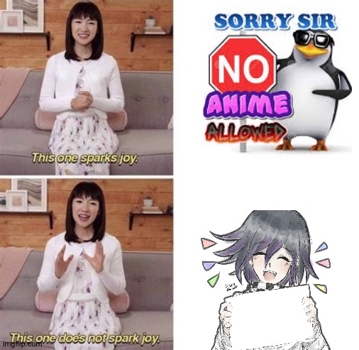 Anime does not spark joy. Anti anime does spark joy. | image tagged in this sparks joy blank | made w/ Imgflip meme maker