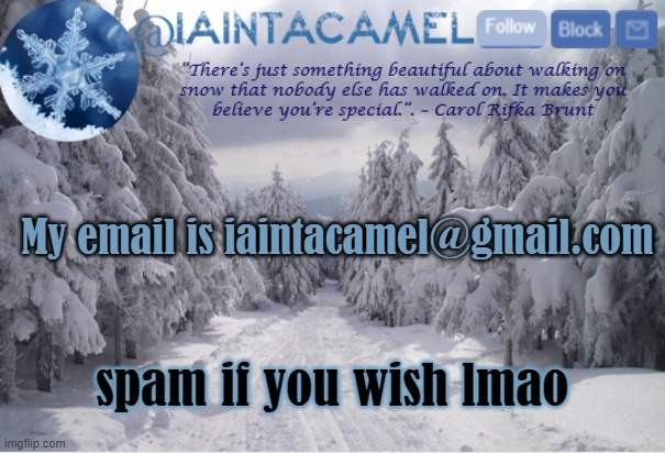 lmfao im bored and trying to distract myself rn | My email is iaintacamel@gmail.com; spam if you wish lmao | image tagged in iaintacamel | made w/ Imgflip meme maker