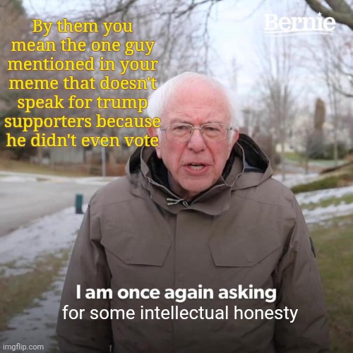 Bernie I Am Once Again Asking For Your Support Meme | By them you mean the one guy mentioned in your meme that doesn't speak for trump supporters because he didn't even vote for some intellectua | image tagged in memes,bernie i am once again asking for your support | made w/ Imgflip meme maker