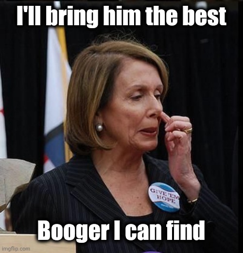 Nancy Pelosi | I'll bring him the best Booger I can find | image tagged in nancy pelosi | made w/ Imgflip meme maker