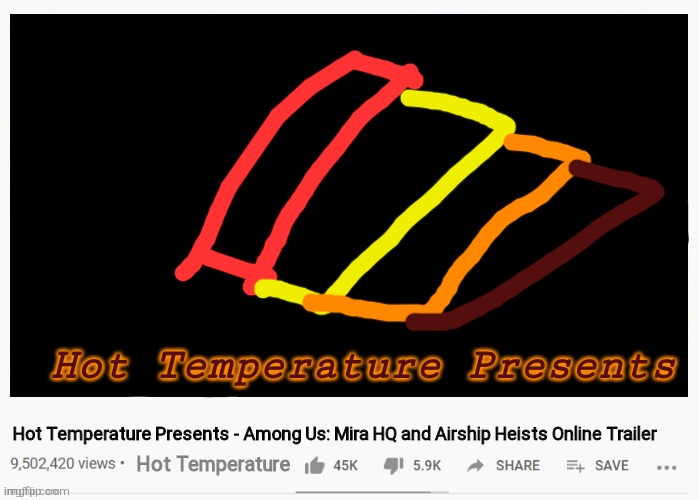 youtube video template | Hot Temperature Presents; Hot Temperature Presents - Among Us: Mira HQ and Airship Heists Online Trailer; Hot Temperature | image tagged in youtube video template | made w/ Imgflip meme maker