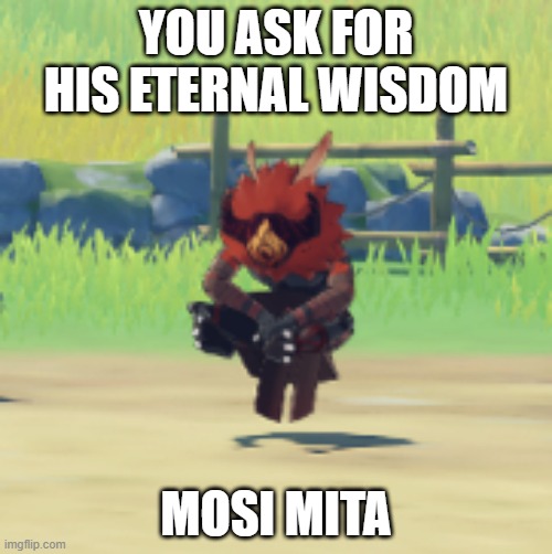 Wise hilichurl | YOU ASK FOR HIS ETERNAL WISDOM; MOSI MITA | image tagged in genshin impact | made w/ Imgflip meme maker