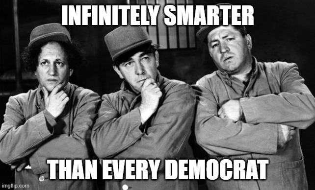 3 stooges | INFINITELY SMARTER THAN EVERY DEMOCRAT | image tagged in 3 stooges | made w/ Imgflip meme maker