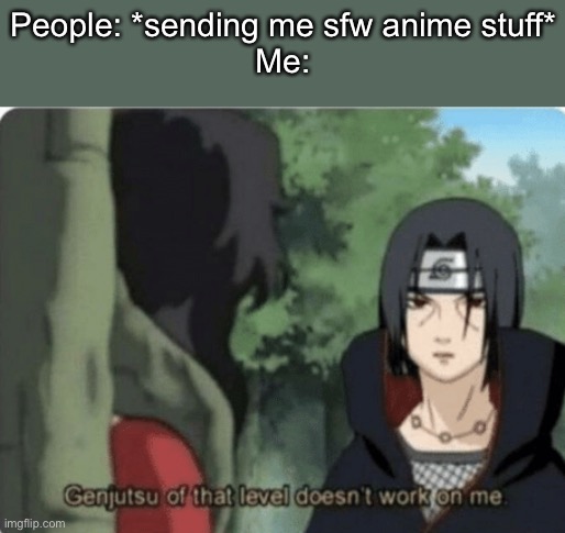 Sfw ain’t gonna work | People: *sending me sfw anime stuff*
Me: | made w/ Imgflip meme maker