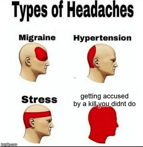 Types of Headaches meme | getting accused by a kill you didnt do | image tagged in types of headaches meme | made w/ Imgflip meme maker