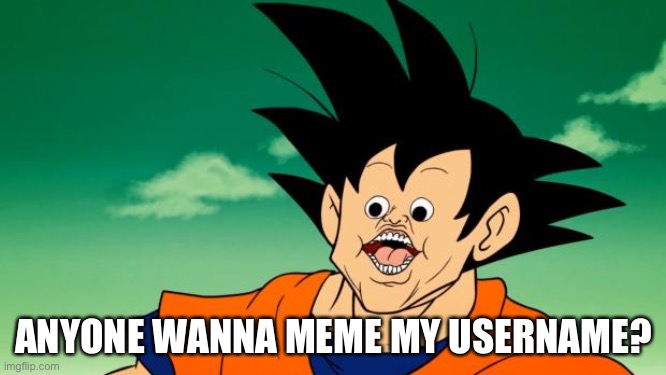 Derpy Interest Goku | ANYONE WANNA MEME MY USERNAME? | image tagged in derpy interest goku | made w/ Imgflip meme maker