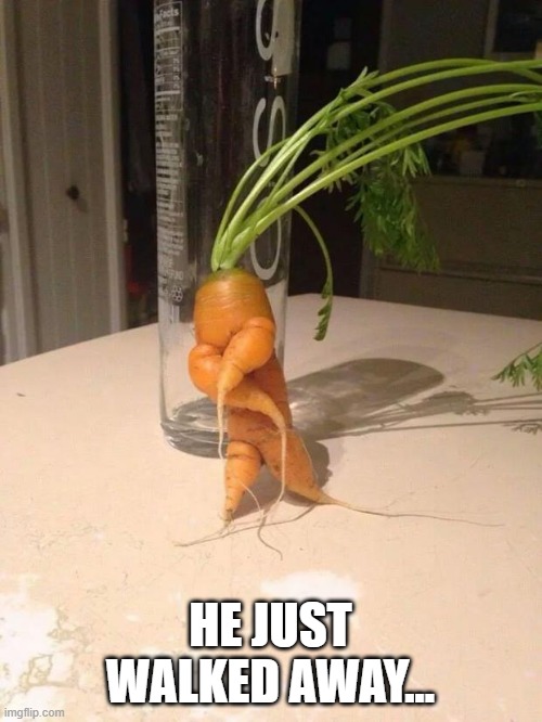 gangster carrot | HE JUST WALKED AWAY... | image tagged in gangster carrot | made w/ Imgflip meme maker