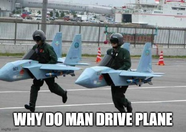 pilots |  WHY DO MAN DRIVE PLANE | image tagged in pilots | made w/ Imgflip meme maker