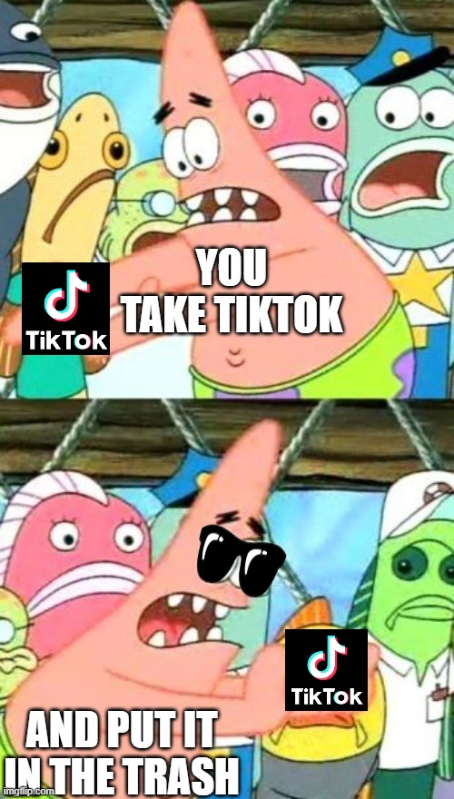 Put It Somewhere Else Patrick | YOU TAKE TIKTOK; AND PUT IT IN THE TRASH | image tagged in memes,put it somewhere else patrick | made w/ Imgflip meme maker