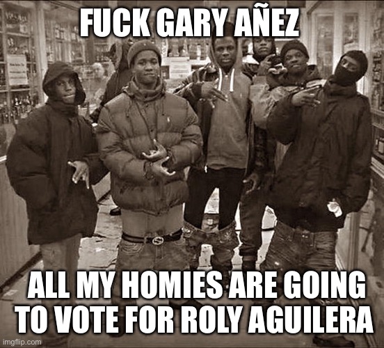 All My Homies Hate | FUCK GARY AÑEZ; ALL MY HOMIES ARE GOING TO VOTE FOR ROLY AGUILERA | image tagged in all my homies hate | made w/ Imgflip meme maker