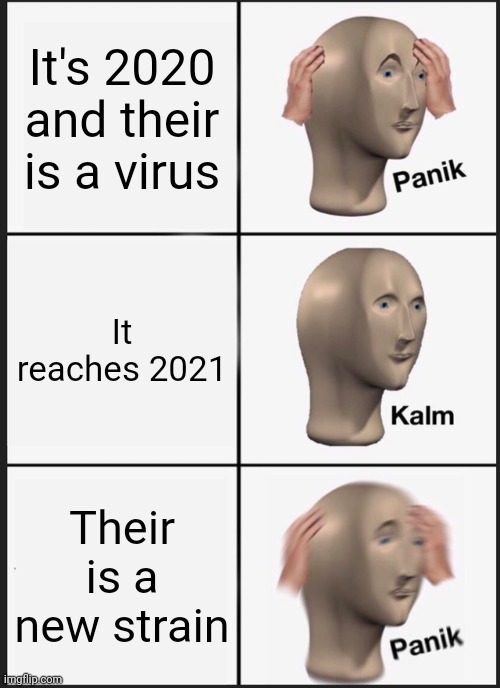 Panik Kalm Panik | It's 2020 and their is a virus; It reaches 2021; Their is a new strain | image tagged in memes,panik kalm panik | made w/ Imgflip meme maker