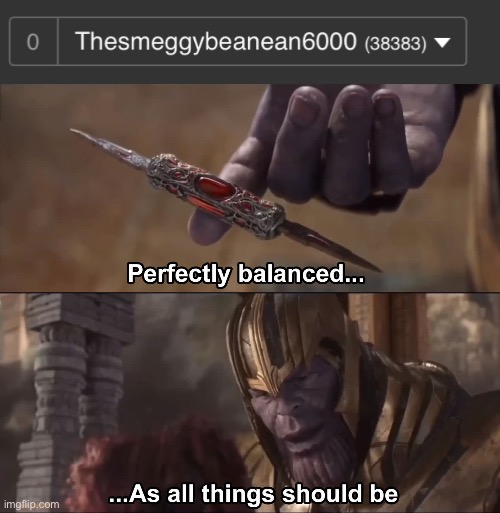very epic time, so close to 40k | image tagged in thanos perfectly balanced as all things should be | made w/ Imgflip meme maker