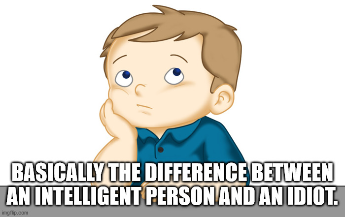 Thinking boy | BASICALLY THE DIFFERENCE BETWEEN AN INTELLIGENT PERSON AND AN IDIOT. | image tagged in thinking boy | made w/ Imgflip meme maker