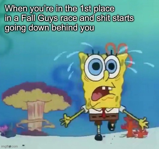 Forrest Guys | When you’re in the 1st place
in a Fall Guys race and shit starts
going down behind you | image tagged in fall guys,gaming,video games,memes,funny memes,so true memes | made w/ Imgflip meme maker