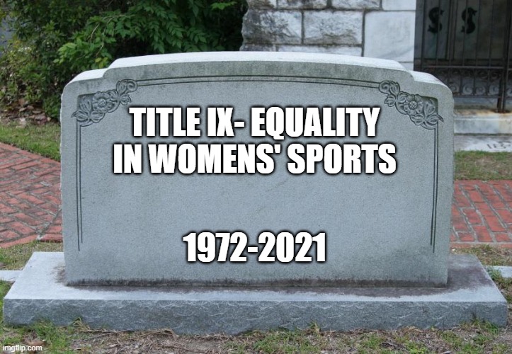 Gravestone | TITLE IX- EQUALITY IN WOMENS' SPORTS; 1972-2021 | image tagged in gravestone | made w/ Imgflip meme maker