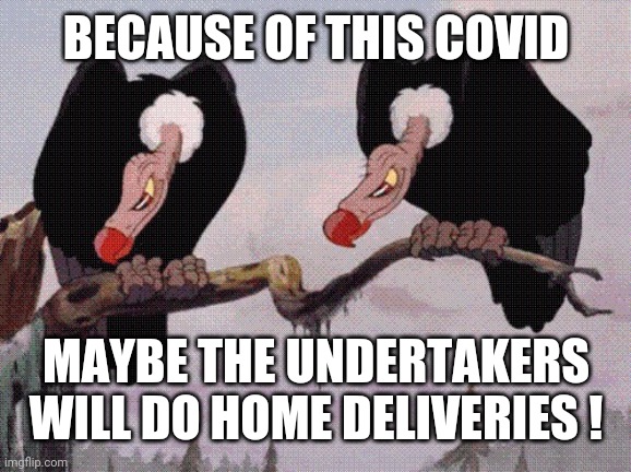 Feeling Peckish | BECAUSE OF THIS COVID; MAYBE THE UNDERTAKERS WILL DO HOME DELIVERIES ! | image tagged in feeling peckish | made w/ Imgflip meme maker
