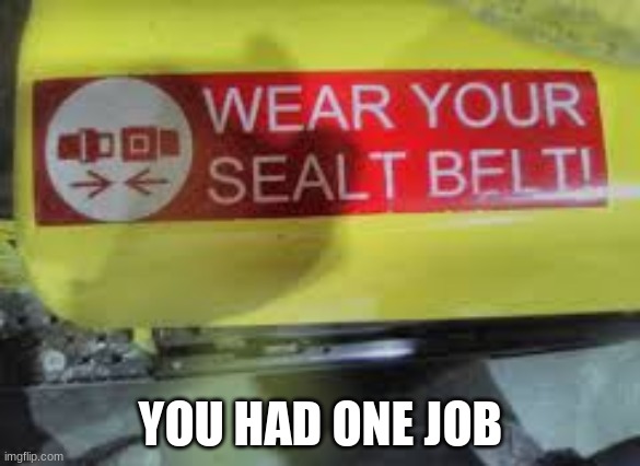 WEAR YOUR SEALT BELT PEOPLE! | YOU HAD ONE JOB | image tagged in you had one job,memes,funny,funny memes | made w/ Imgflip meme maker