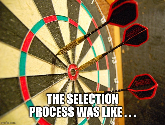 Dartboard | THE SELECTION PROCESS WAS LIKE . . . | image tagged in dartboard | made w/ Imgflip meme maker