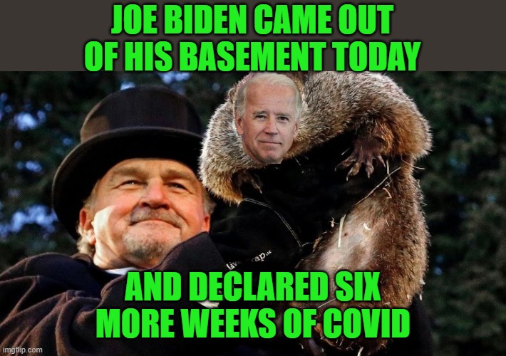 Every day is Groundhog Day during the China Virus Plandemic. | JOE BIDEN CAME OUT OF HIS BASEMENT TODAY; AND DECLARED SIX MORE WEEKS OF COVID | image tagged in groundhog day,biden,covid,coronavirus | made w/ Imgflip meme maker