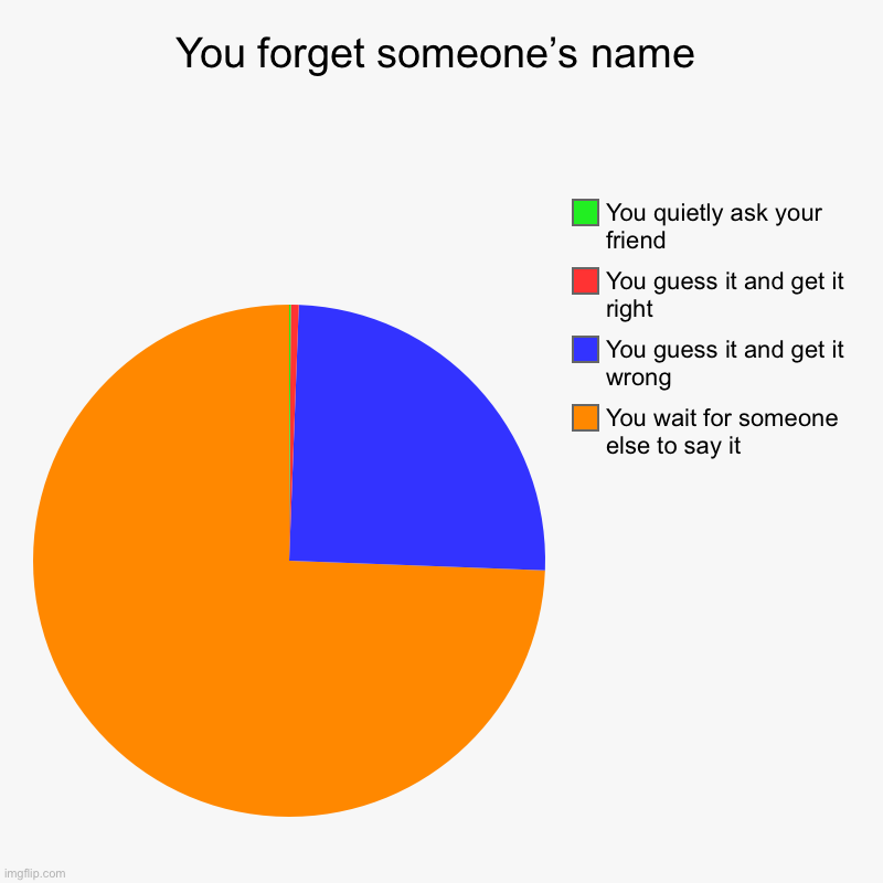 Funny ? name pie ? chart | You forget someone’s name | You wait for someone else to say it, You guess it and get it wrong, You guess it and get it right, You quietly a | image tagged in charts,pie charts | made w/ Imgflip chart maker