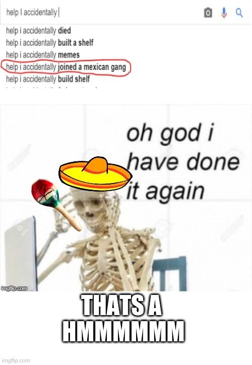 o god | THATS A 
HMMMMMM | image tagged in oh god i have done it again,mexican,boi,boodle,your mom | made w/ Imgflip meme maker