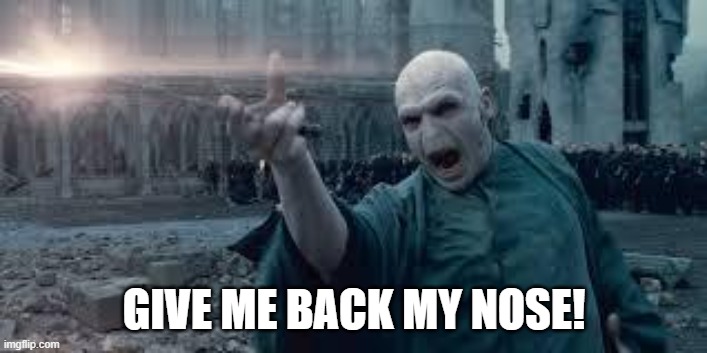 Voldemort | GIVE ME BACK MY NOSE! | image tagged in voldemort | made w/ Imgflip meme maker