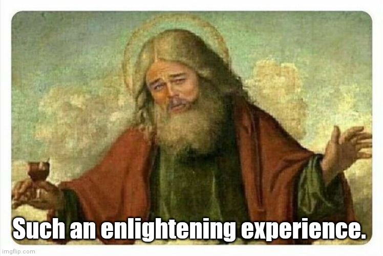 God Leonardo | Such an enlightening experience. | image tagged in god leonardo | made w/ Imgflip meme maker