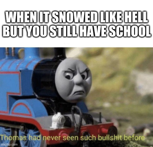 my board of education is evil | WHEN IT SNOWED LIKE HELL BUT YOU STILL HAVE SCHOOL | image tagged in memes,funny,wtf,thomas had never seen such bullshit before,why must you hurt me in this way,end my suffering | made w/ Imgflip meme maker