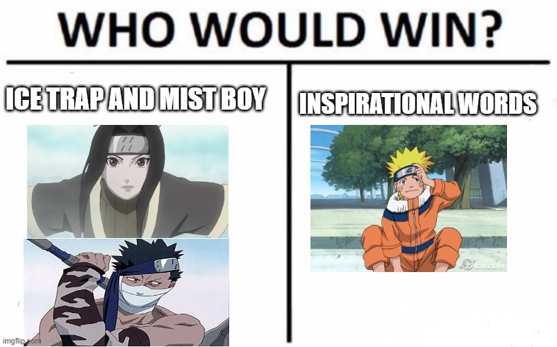 Who Would Win? | ICE TRAP AND MIST BOY; INSPIRATIONAL WORDS | image tagged in memes,who would win | made w/ Imgflip meme maker