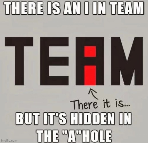 there is an I in team | image tagged in memes,funny,team | made w/ Imgflip meme maker