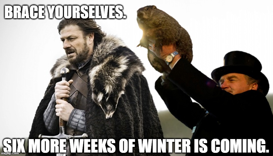 6 More Weeks Are Coming | BRACE YOURSELVES. SIX MORE WEEKS OF WINTER IS COMING. | image tagged in brace yourselves x is coming,brace yourselves,winter is coming,groundhog day | made w/ Imgflip meme maker