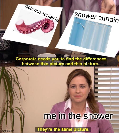 They're The Same Picture Meme | octopus tentacle; shower curtain; me in the shower | image tagged in memes,they're the same picture | made w/ Imgflip meme maker